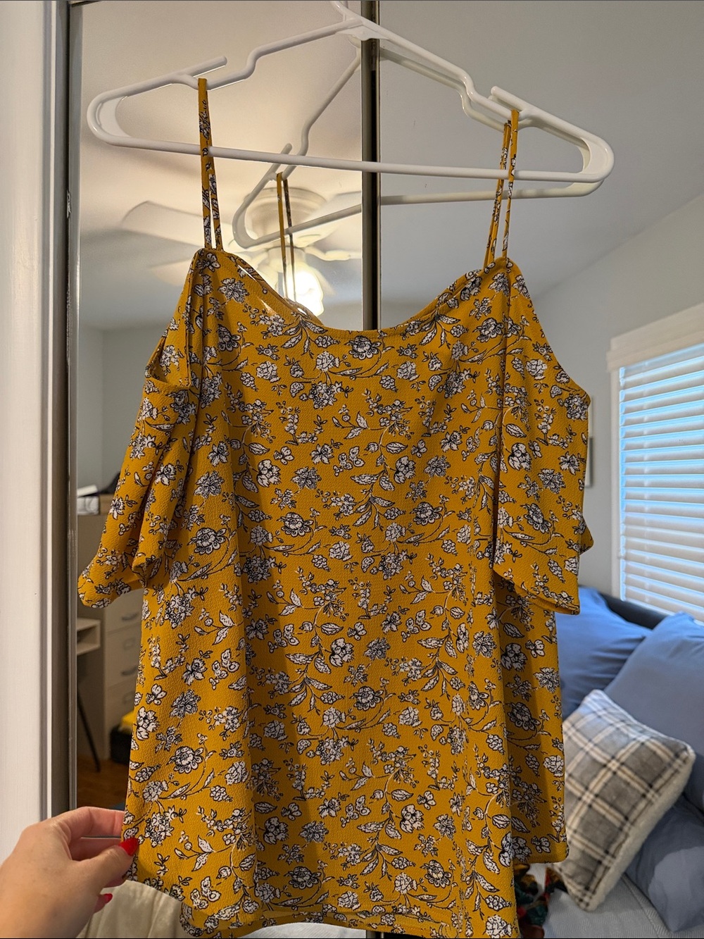 Kaileigh Mustard Floral Cold-Shoulder Spaghetti Strap Tank